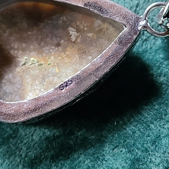 Fossil coral silver gemstone necklace - Picture 9 of 10